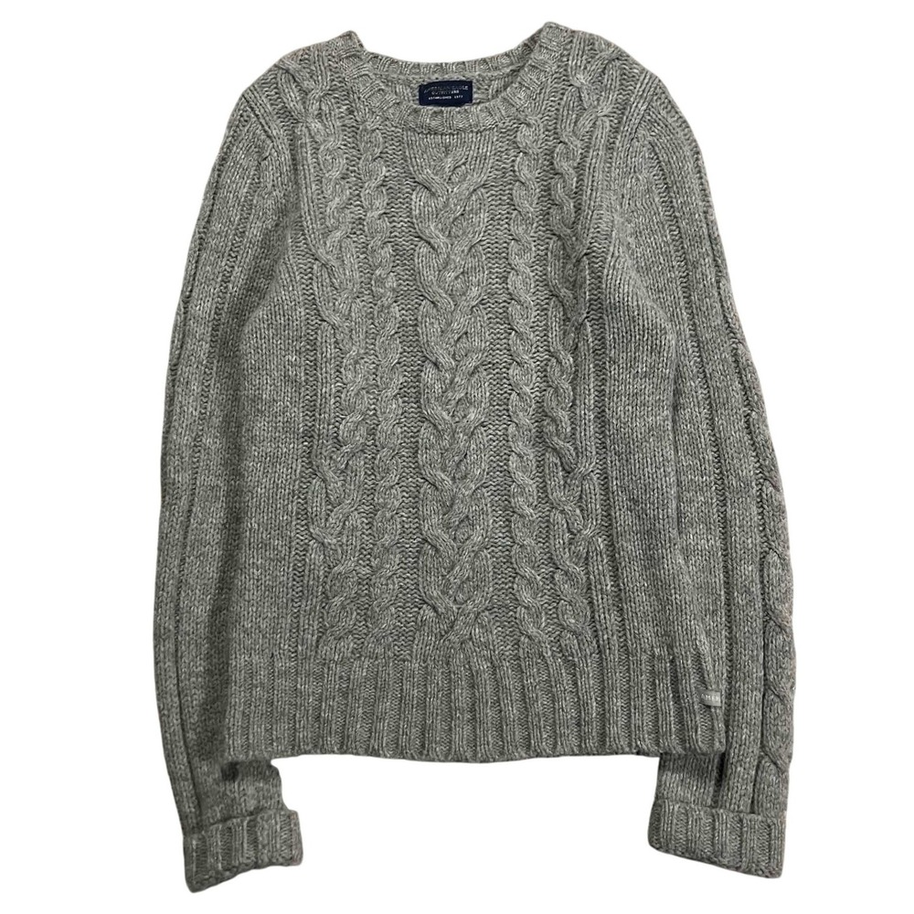 American‎ Eagle Outfitters Gray Cable Knit Shetland Merino Wool Sweater Mens M